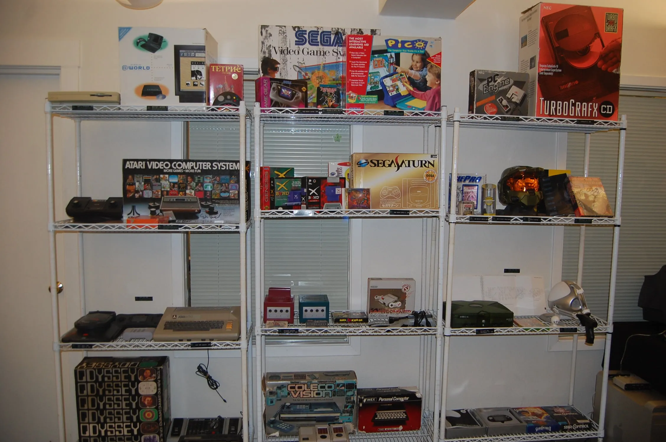 A collection of physical video game boxes and discs arranged together